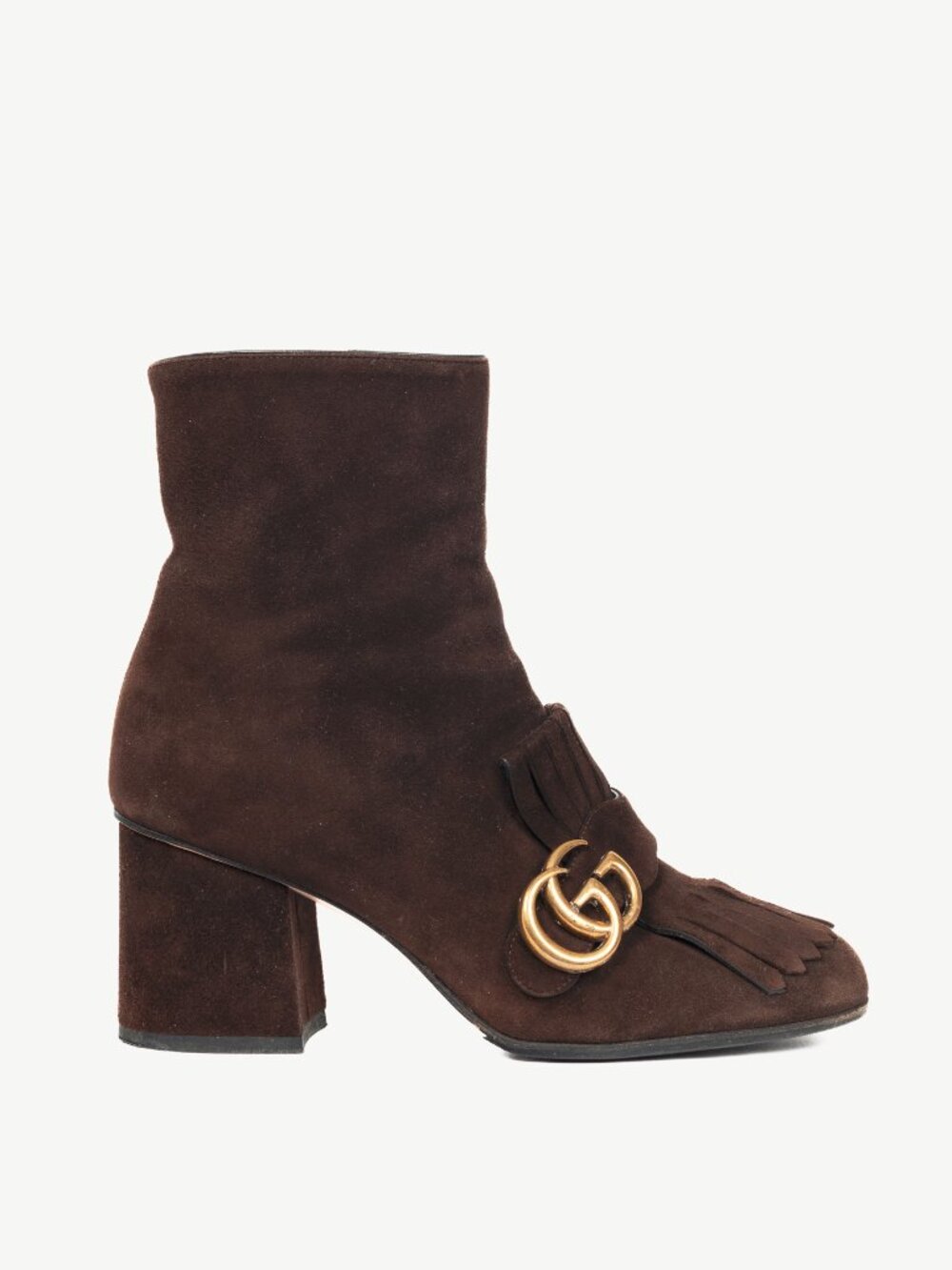 Gucci GG Marmont Chocolate Suede Fringed Ankle Boots